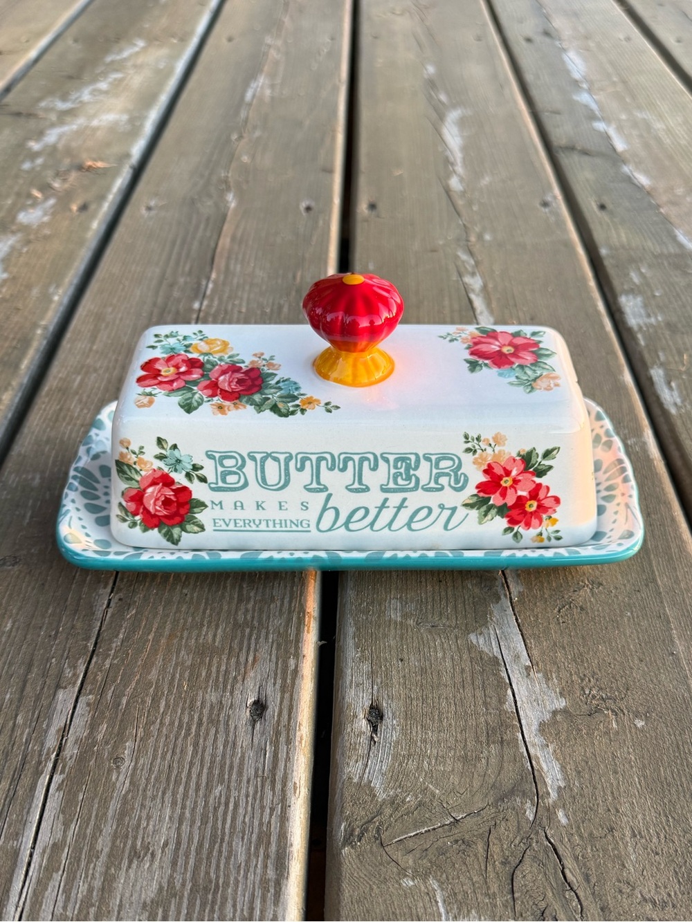 The Pioneer Woman Vintage Floral Pattern Ceramic Butter Dish